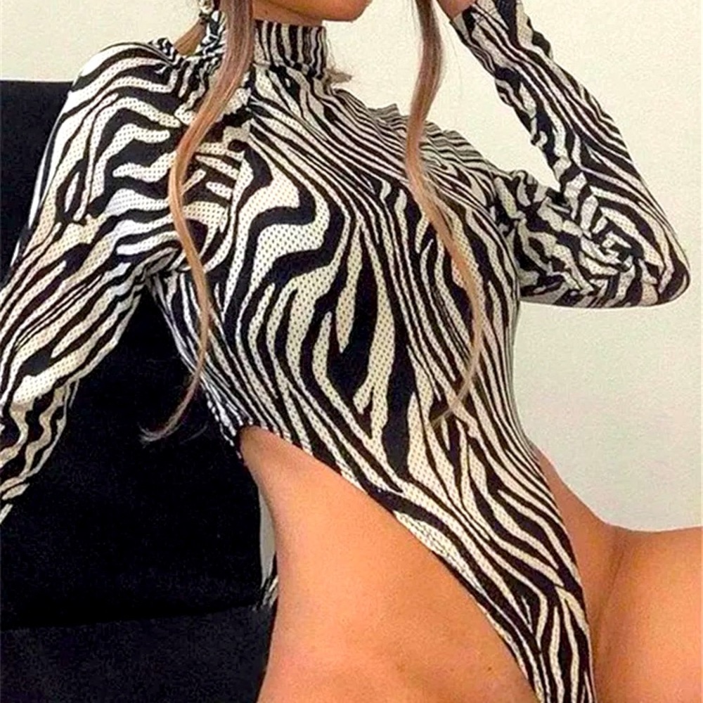 Zebra Print Turtleneck Bodysuit
